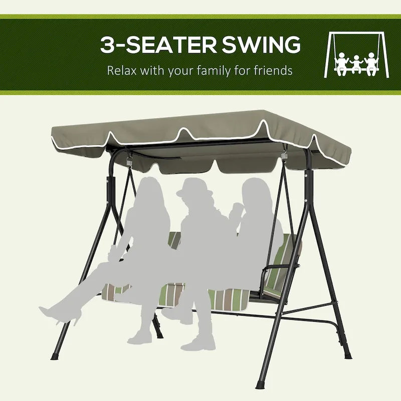 Balançoire de jardin 3 places Outsunny avec coussin amovible et auvent inclinable réglable pour terrasse, jardin, bord de piscine