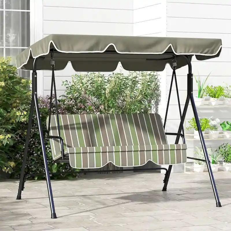 Balançoire de jardin 3 places Outsunny avec coussin amovible et auvent inclinable réglable pour terrasse, jardin, bord de piscine