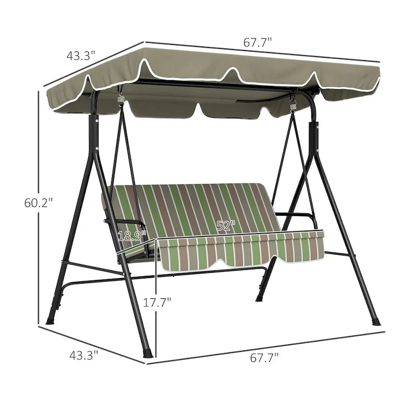 Balançoire de jardin 3 places Outsunny avec coussin amovible et auvent inclinable réglable pour terrasse, jardin, bord de piscine