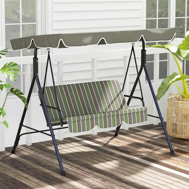 Balançoire de jardin 3 places Outsunny avec coussin amovible et auvent inclinable réglable pour terrasse, jardin, bord de piscine