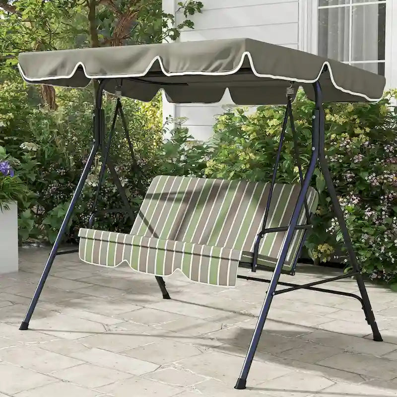 Balançoire de jardin 3 places Outsunny avec coussin amovible et auvent inclinable réglable pour terrasse, jardin, bord de piscine