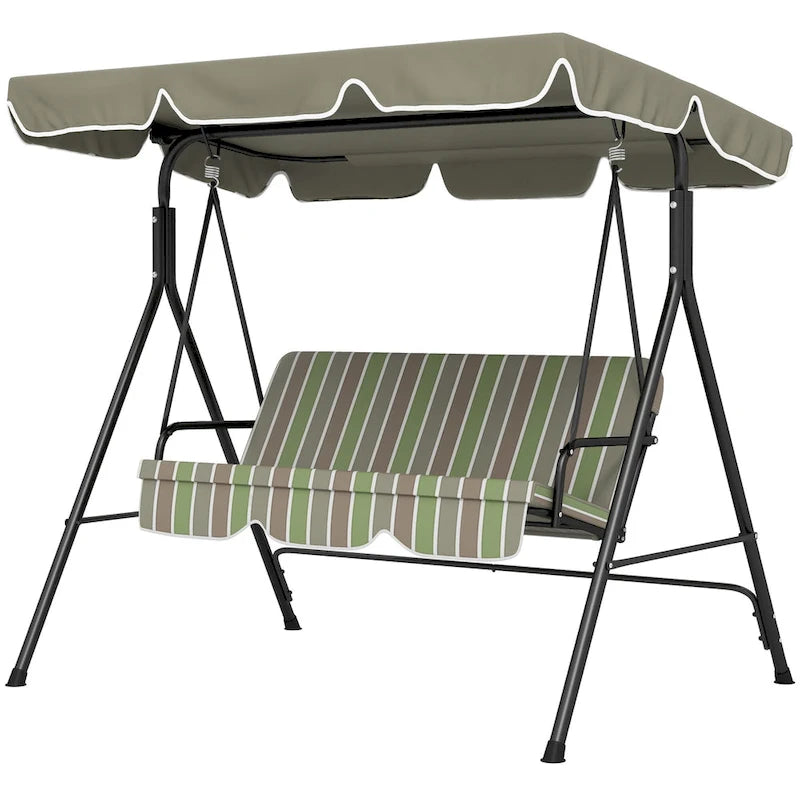 Balançoire de jardin 3 places Outsunny avec coussin amovible et auvent inclinable réglable pour terrasse, jardin, bord de piscine