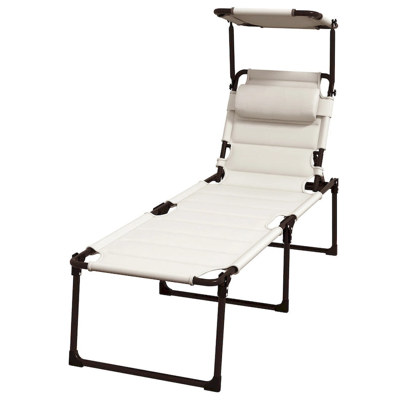 Chaise longue pliante d'extérieur, transat réglable avec pare-soleil, oreiller rembourré pour la plage, le camping