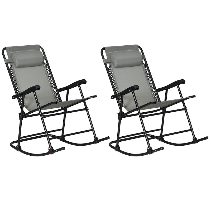 Outsunny 2 Piece Outdoor Rocking Chair Set, Patio Folding Lawn Rocker Set with Headrests for Yard, Patio, Deck, Backyard