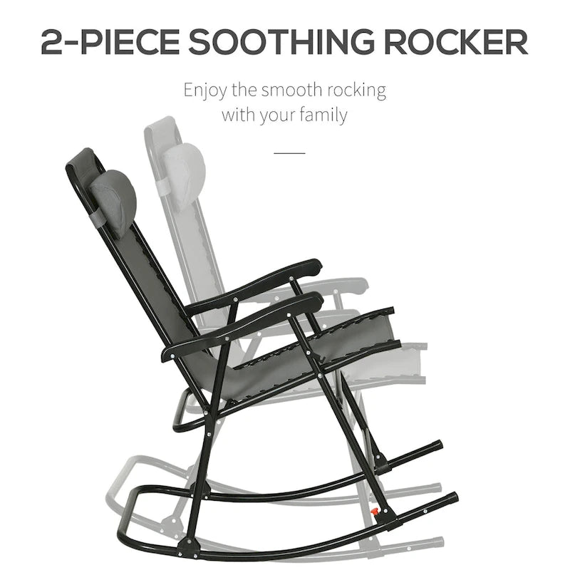 Outsunny 2 Piece Outdoor Rocking Chair Set, Patio Folding Lawn Rocker Set with Headrests for Yard, Patio, Deck, Backyard