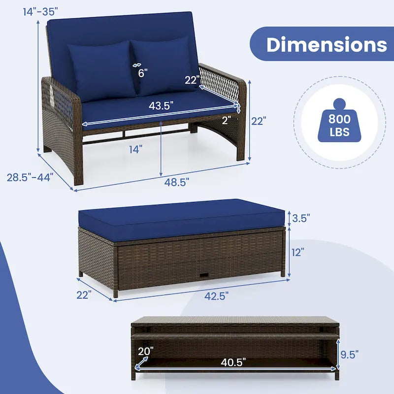 Gymax Lit de repos en rotin pour patio, causeuse en osier avec fonctions multiples