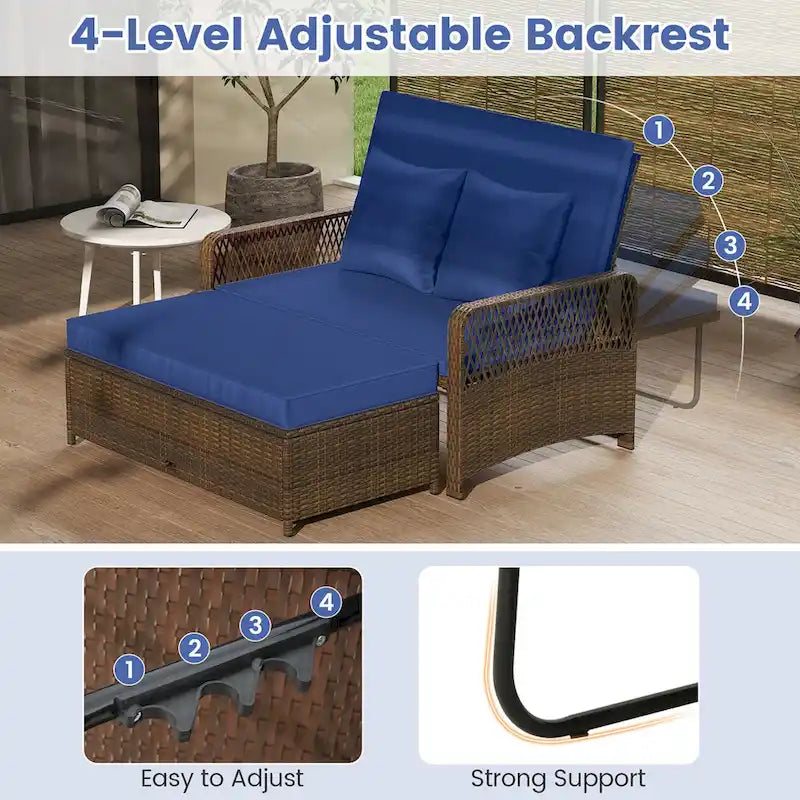 Gymax Lit de repos en rotin pour patio, causeuse en osier avec fonctions multiples