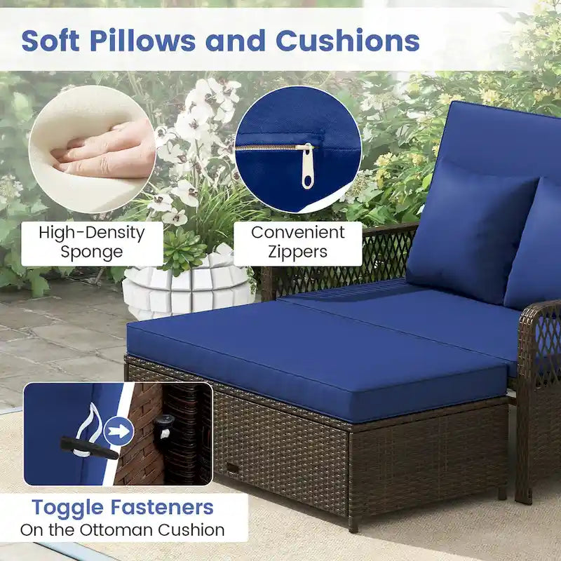 Gymax Lit de repos en rotin pour patio, causeuse en osier avec fonctions multiples