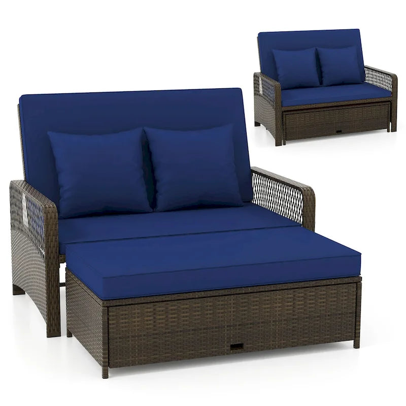 Gymax Lit de repos en rotin pour patio, causeuse en osier avec fonctions multiples