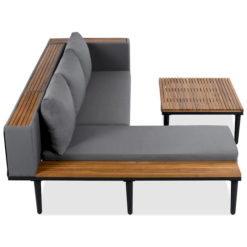 Ensemble de mobilier de patio – Canapé d'angle convertible en L avec table d'appoint, chaise longue et table basse, canapé sectionnel d'extérieur