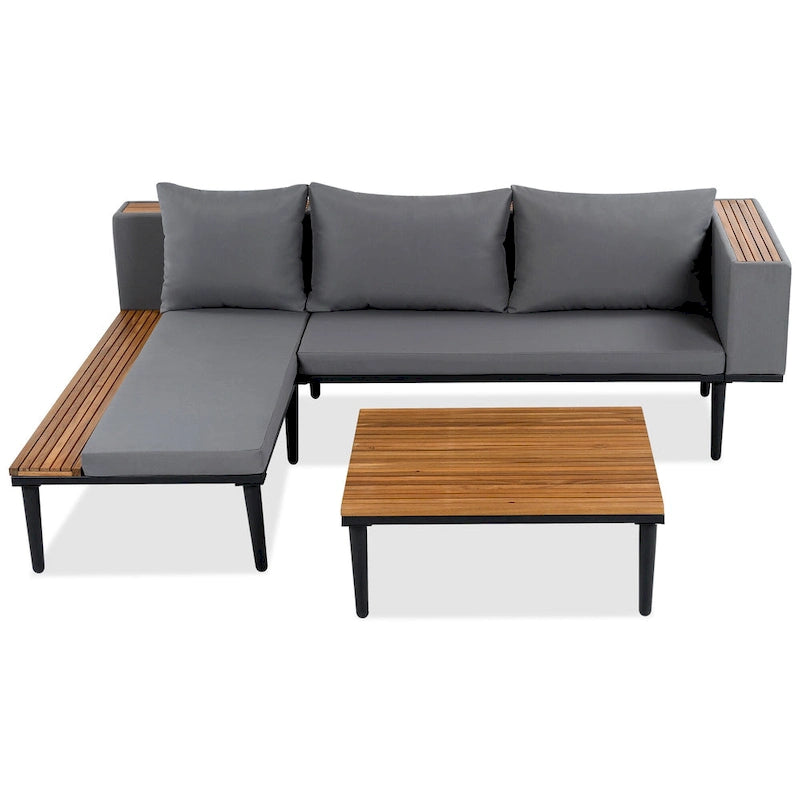 Ensemble de mobilier de patio – Canapé d'angle convertible en L avec table d'appoint, chaise longue et table basse, canapé sectionnel d'extérieur