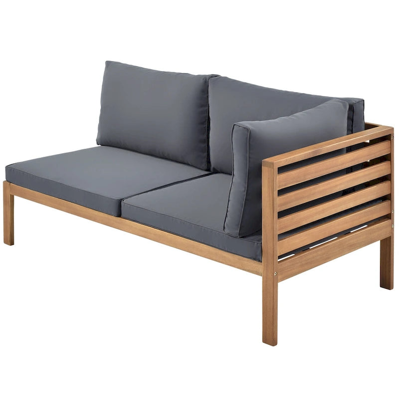 Canapé sectionnel en L pour terrasse avec table d'appoint carrée, ensemble de canapés de conversation à cadre en bois, résistant à l'eau et aux UV