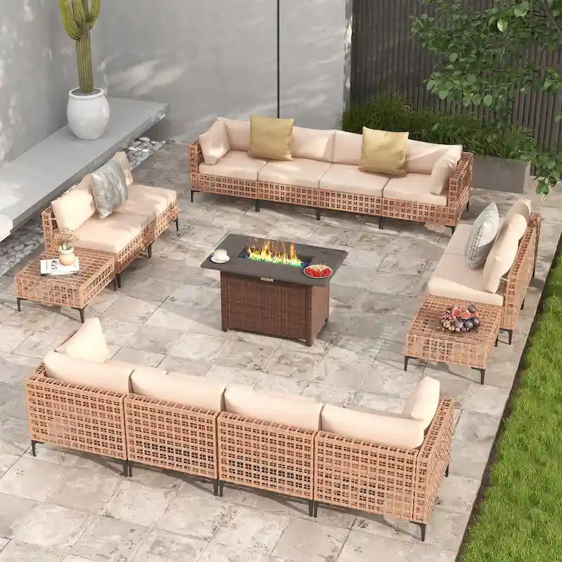 12 - Person Outdoor Sectional Seating Group with Fire Pit