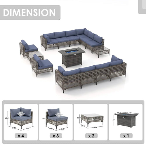 12 - Person Outdoor Sectional Seating Group with Fire Pit