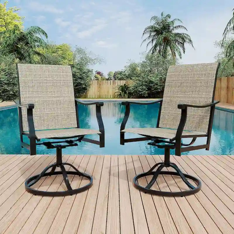 2 chaises de salle à manger pivotantes d'extérieur avec dossier respirant en textilène