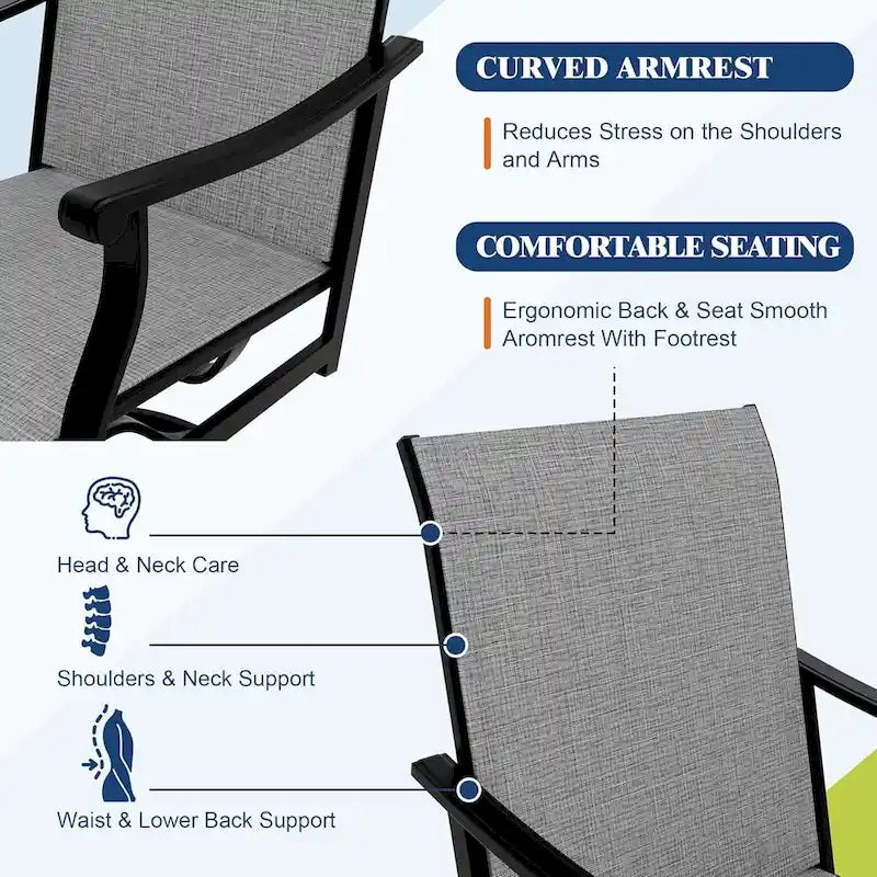 2 chaises de salle à manger pivotantes d'extérieur avec dossier respirant en textilène