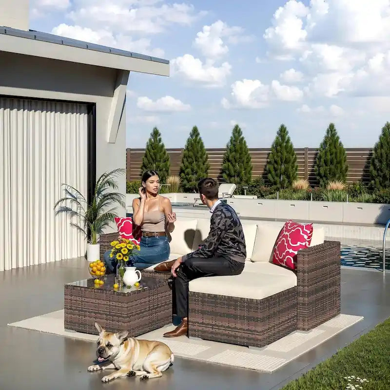 5-Piece Patio Conversation Set with Coffee Table for Garden