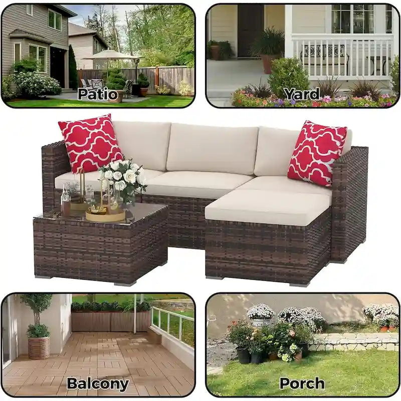 Salon de jardin 5 pièces avec table basse pour l'extérieur