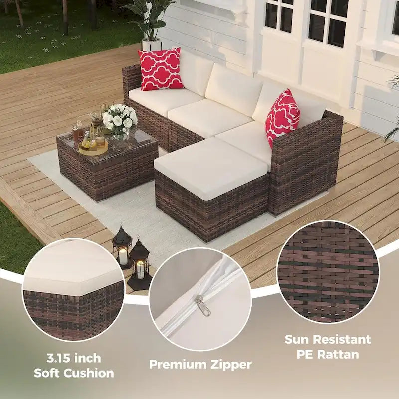 Salon de jardin 5 pièces avec table basse pour l'extérieur