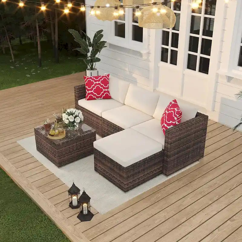 Salon de jardin 5 pièces avec table basse pour l'extérieur