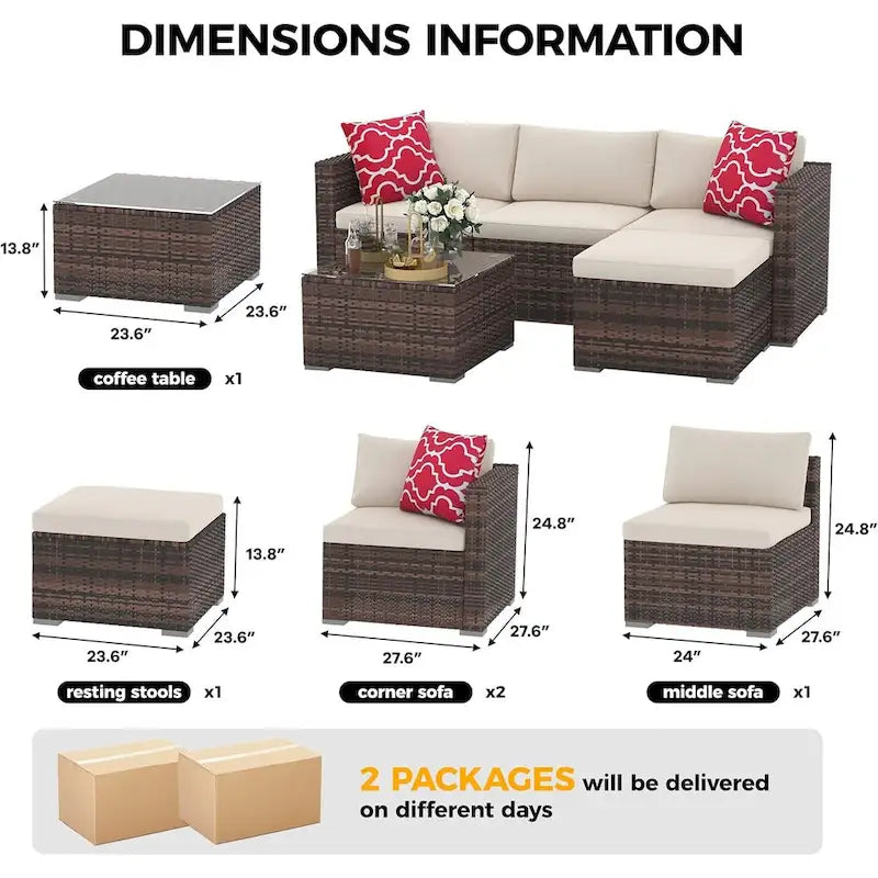Salon de jardin 5 pièces avec table basse pour l'extérieur
