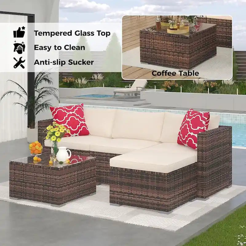 Salon de jardin 5 pièces avec table basse pour l'extérieur