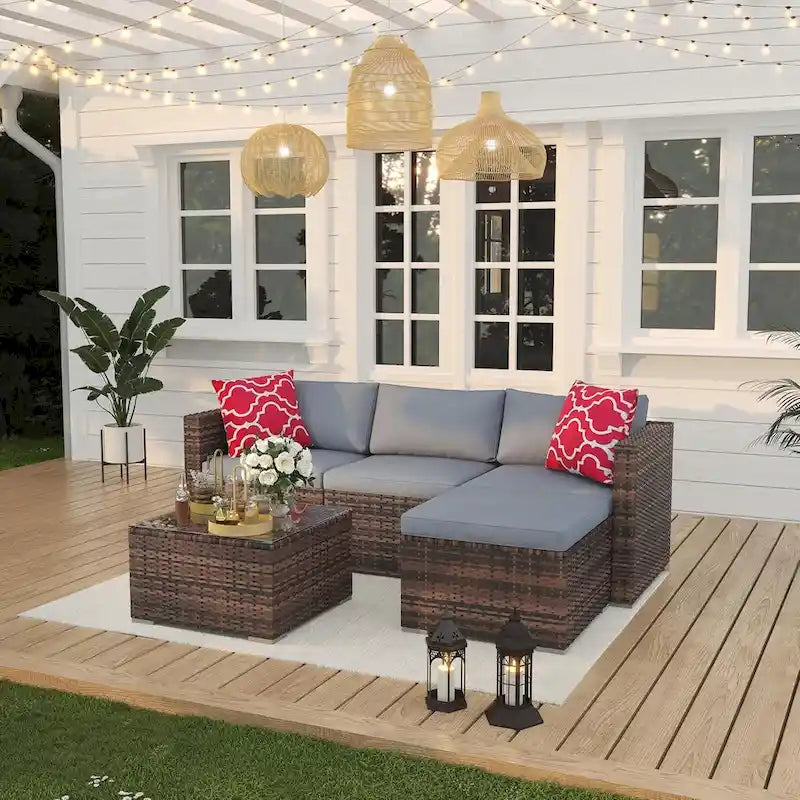 Salon de jardin 5 pièces avec table basse pour l'extérieur