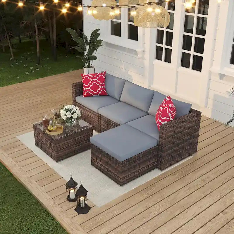 Salon de jardin 5 pièces avec table basse pour l'extérieur