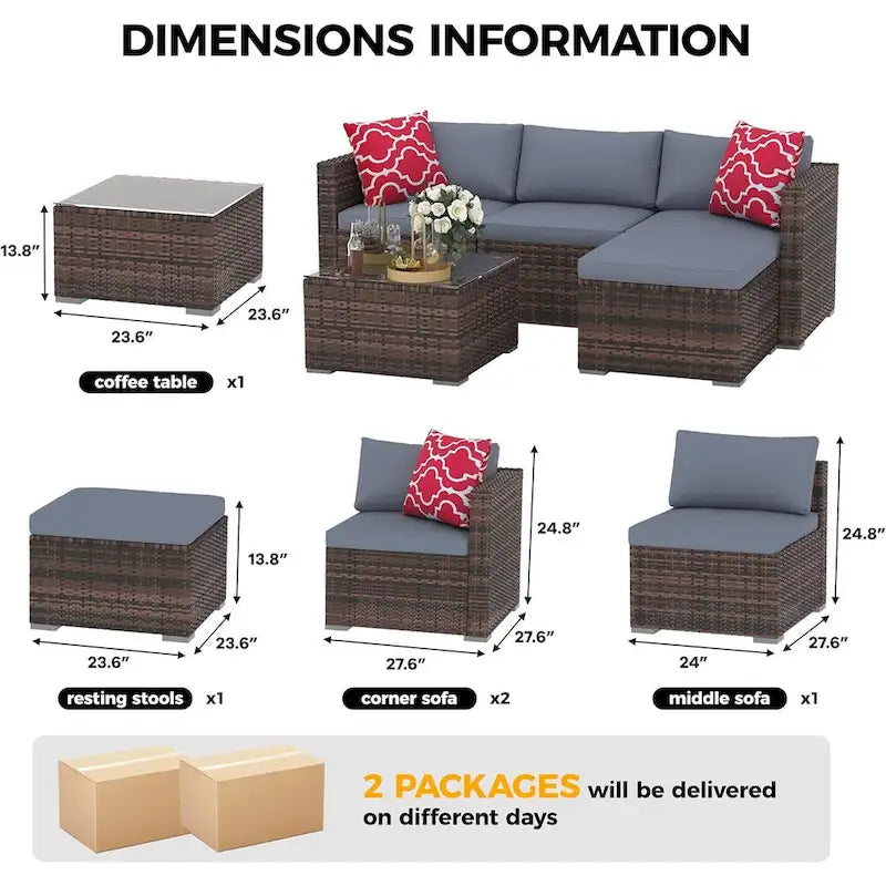 Salon de jardin 5 pièces avec table basse pour l'extérieur