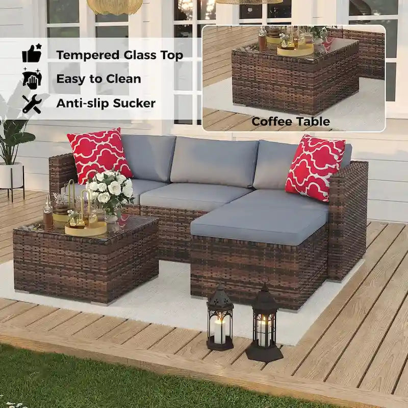 Salon de jardin 5 pièces avec table basse pour l'extérieur