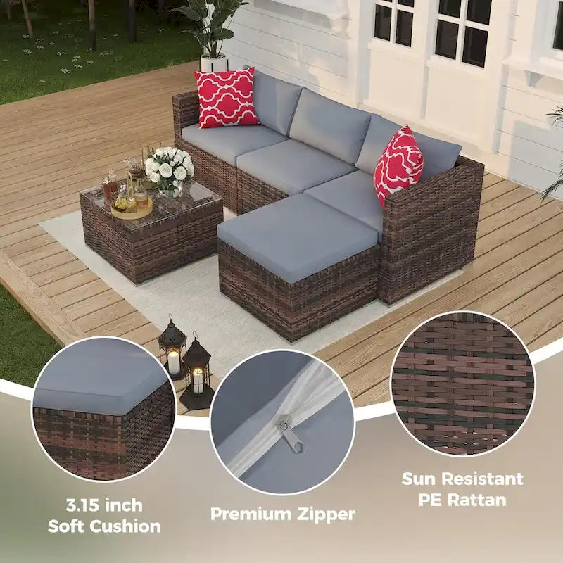 Salon de jardin 5 pièces avec table basse pour l'extérieur