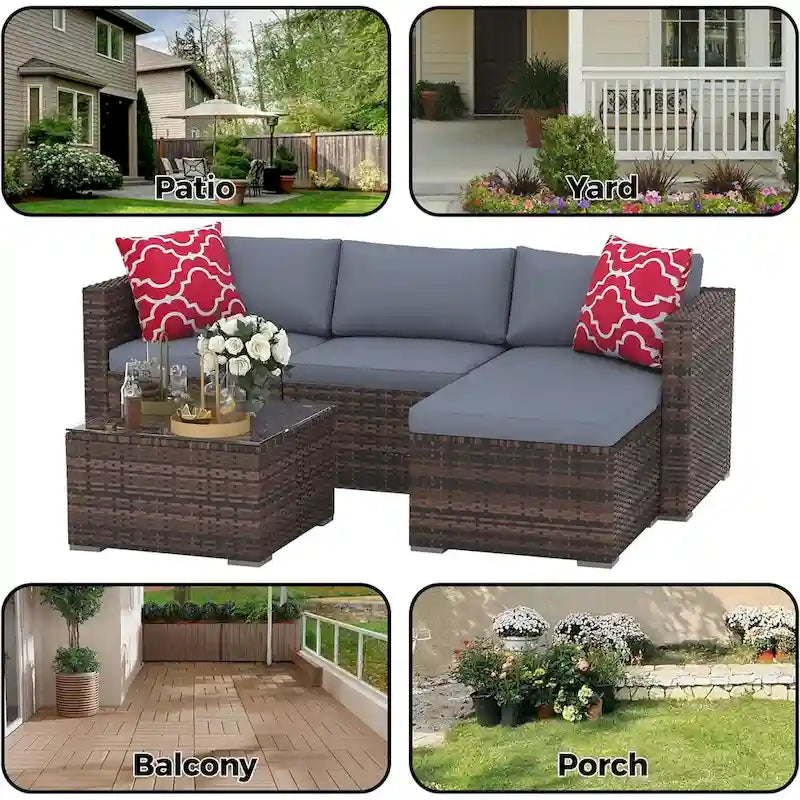 Salon de jardin 5 pièces avec table basse pour l'extérieur