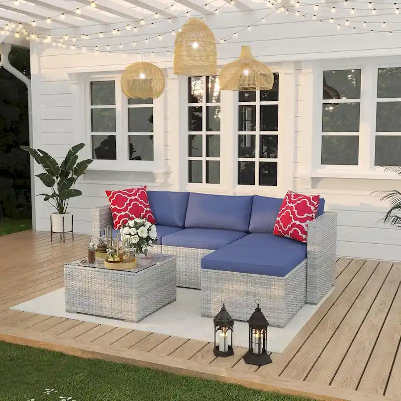 Salon de jardin 5 pièces avec table basse pour l'extérieur