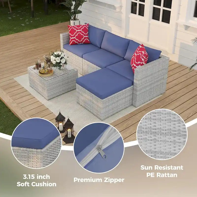 Salon de jardin 5 pièces avec table basse pour l'extérieur