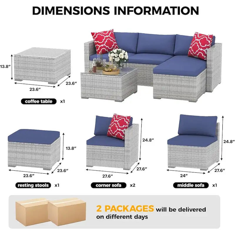 Salon de jardin 5 pièces avec table basse pour l'extérieur