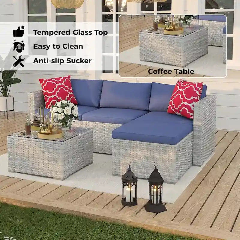 Salon de jardin 5 pièces avec table basse pour l'extérieur