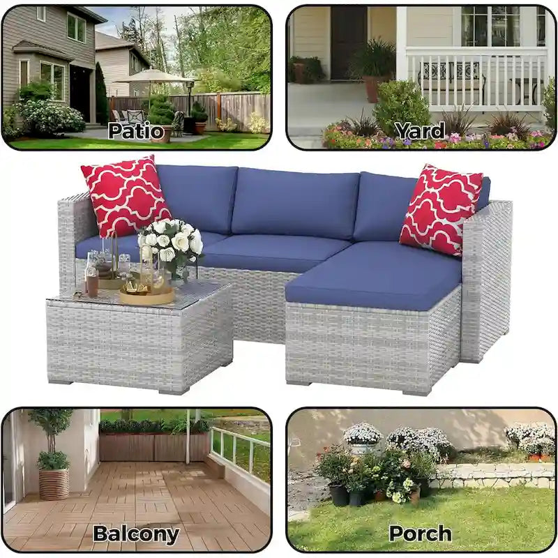 Salon de jardin 5 pièces avec table basse pour l'extérieur