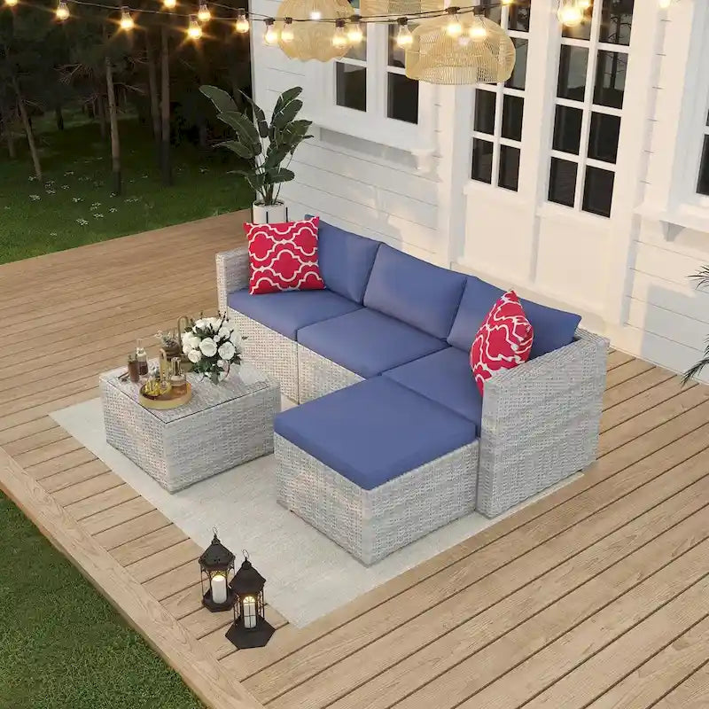 Salon de jardin 5 pièces avec table basse pour l'extérieur