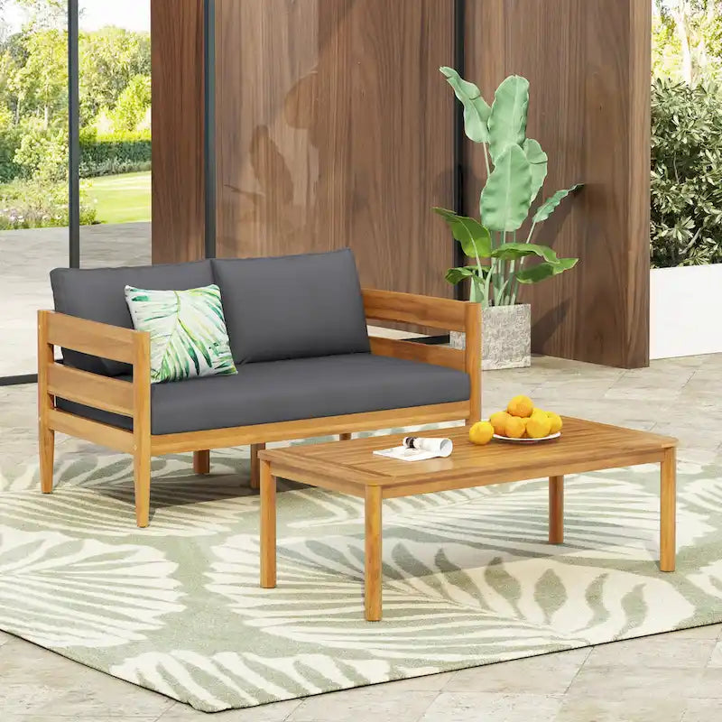 Christopher Knight Home - Ensemble causeuse et table basse d'extérieur en bois d'acacia Ethan