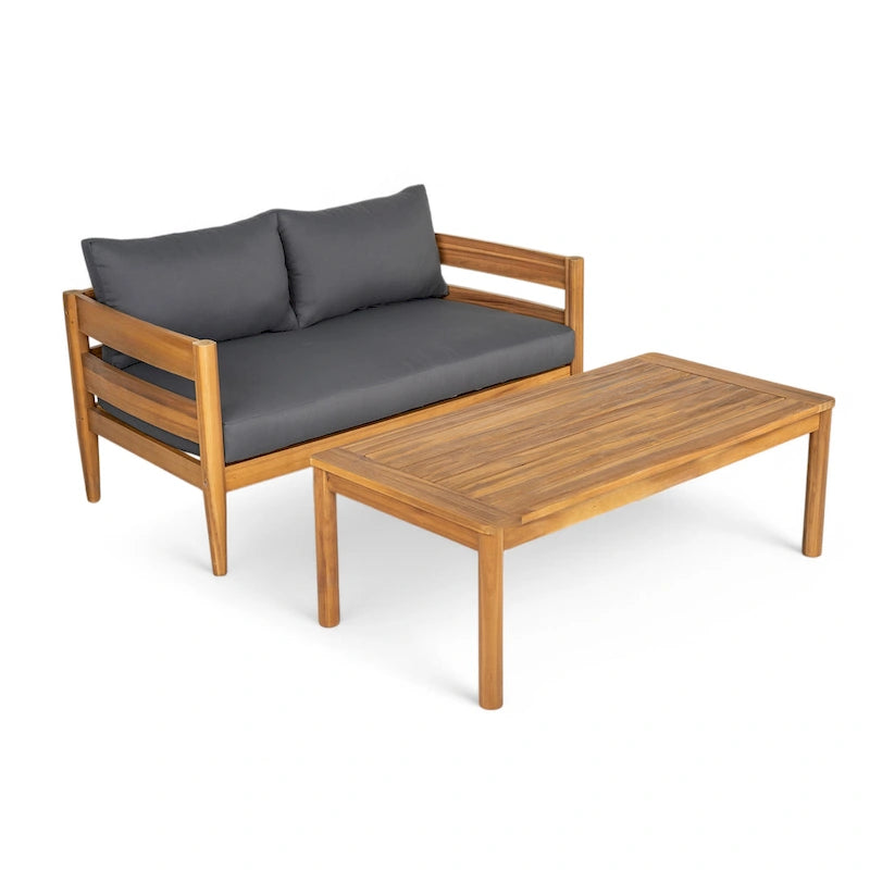 Christopher Knight Home - Ensemble causeuse et table basse d'extérieur en bois d'acacia Ethan