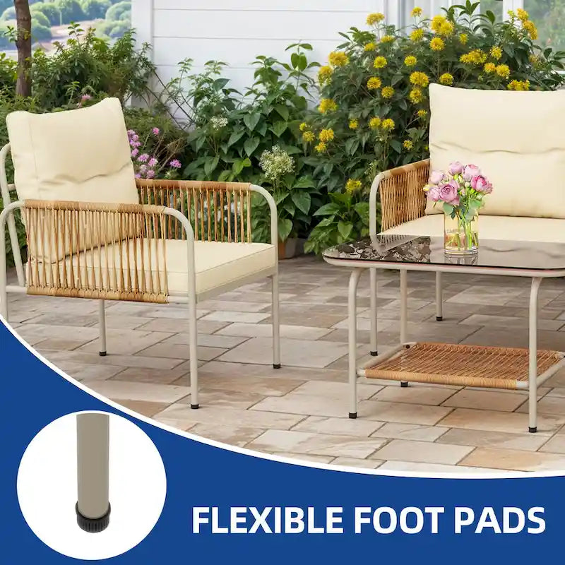 Ensemble de meubles de patio Moasis 4 pièces toutes saisons, ensemble de conversation bistro extérieur avec coussins beiges et table basse