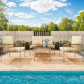 Moasis Ensemble de 4 meubles de patio en rotin, ensemble de conversation en osier avec coussin beige et table basse.