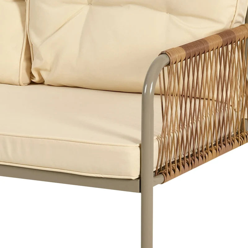 Moasis Ensemble de 4 meubles de patio en rotin, ensemble de conversation en osier avec coussin beige et table basse.