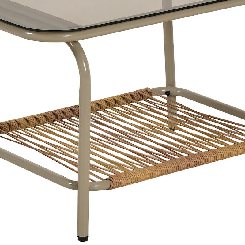 Moasis Ensemble de 4 meubles de patio en rotin, ensemble de conversation en osier avec coussin beige et table basse.