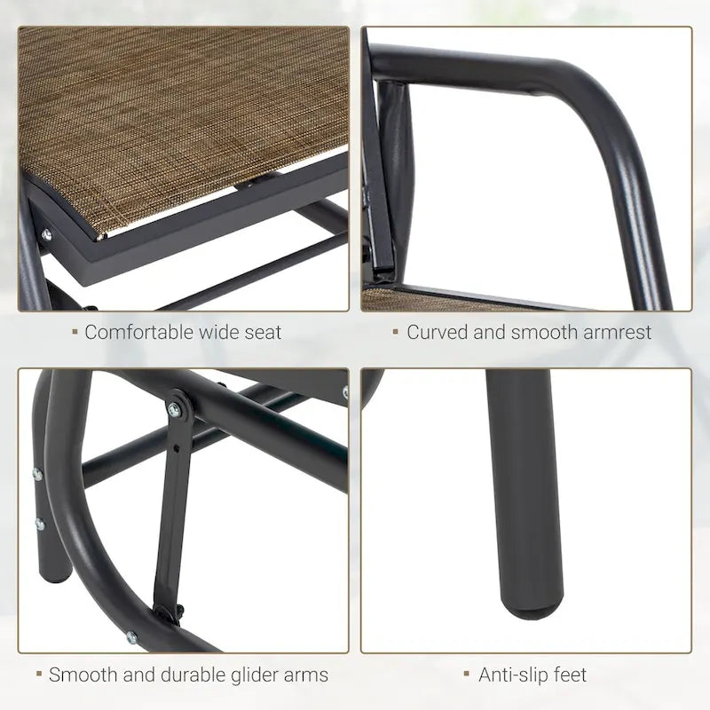 Balançoire de porche Outsunny avec maille respirante, accoudoirs incurvés et cadre en acier pour jardin, piscine, arrière-cour, balcon