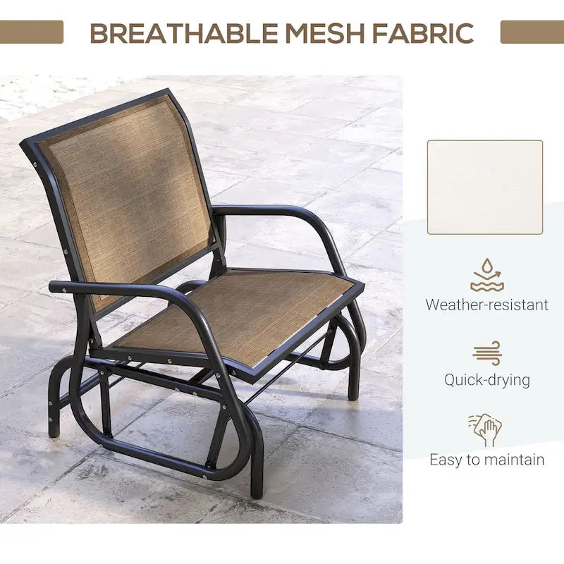 Balançoire de porche Outsunny avec maille respirante, accoudoirs incurvés et cadre en acier pour jardin, piscine, arrière-cour, balcon