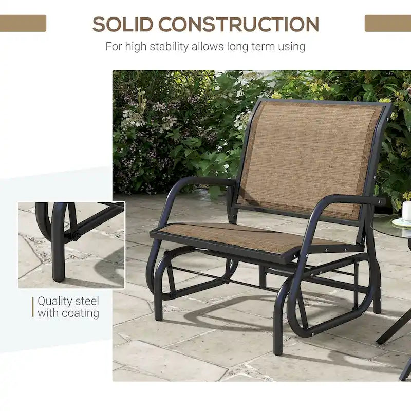 Balançoire de porche Outsunny avec maille respirante, accoudoirs incurvés et cadre en acier pour jardin, piscine, arrière-cour, balcon