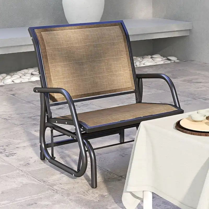 Balançoire de porche Outsunny avec maille respirante, accoudoirs incurvés et cadre en acier pour jardin, piscine, arrière-cour, balcon