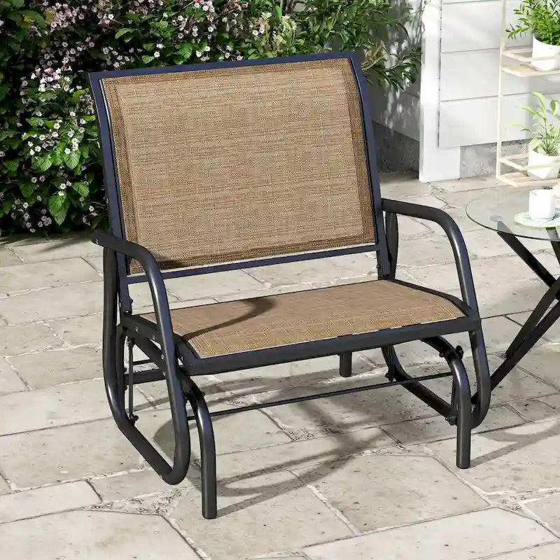 Balançoire de porche Outsunny avec maille respirante, accoudoirs incurvés et cadre en acier pour jardin, piscine, arrière-cour, balcon