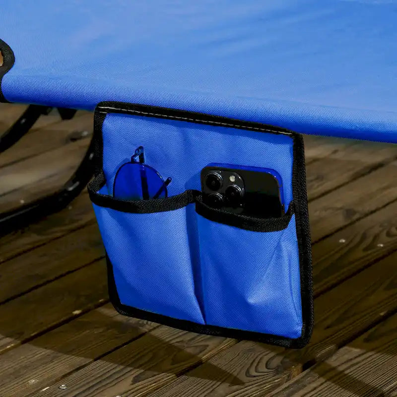 Outsunny Folding Chaise Lounge Pool Chairs with Canopy Shade, Reclining Back, Steel Frame and Side Pocket, 2 Piece